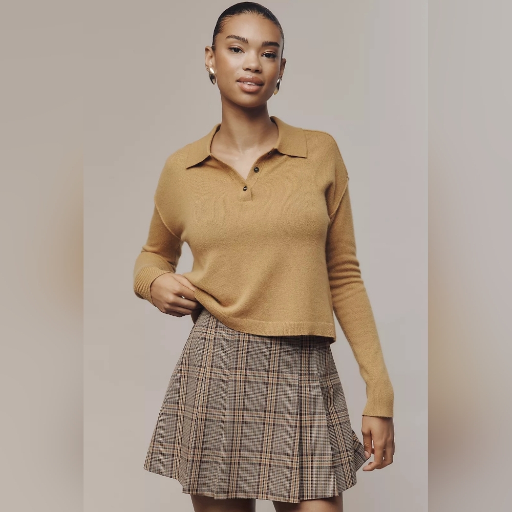 NWT Anthropologie Jensen Cashmere Crop Polo Sweater by Pilcro In XL
